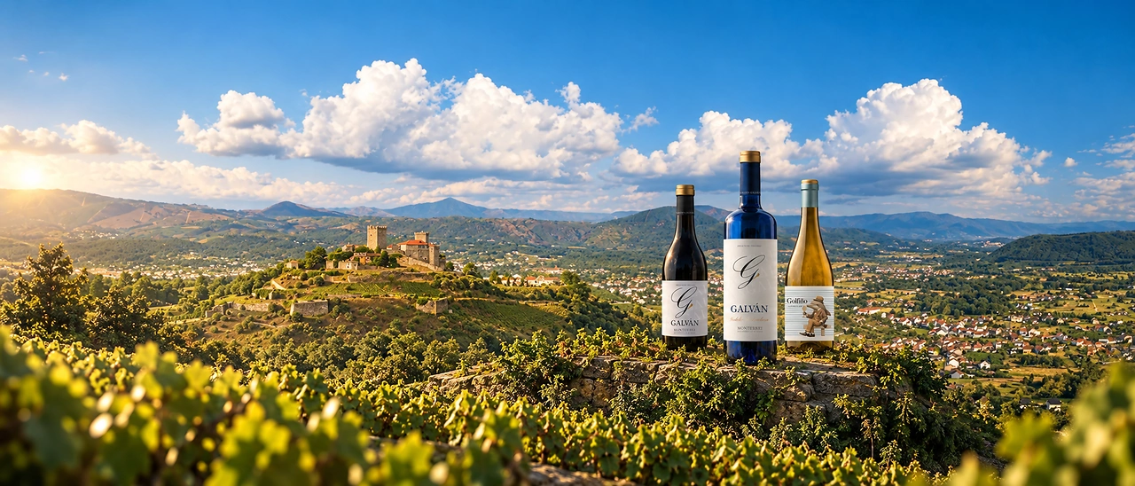 Vinos de Bodegas Daniel Fernández en un paisaje de Verín, D.O. Monterrei