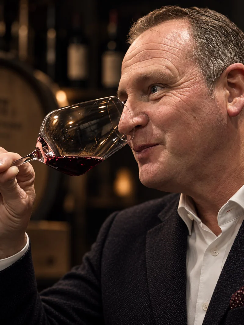 Pablo Estévez durante una cata de vino en Bodegas Daniel Fernández